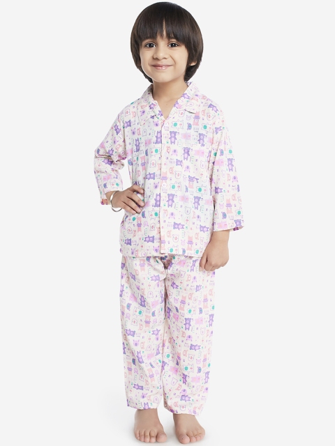 KID1 Boys Purple & White Printed Night suit