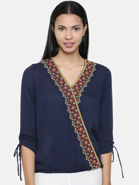 Chumbak Women Navy Blue Printed Blouson Top