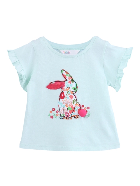 Beebay Girls Green Printed Round Neck T-shirt