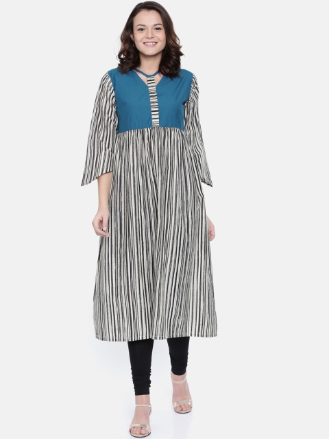 Rasada Women Blue & Black Striped A-Line Kurta