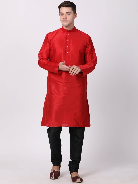 TABARD Men Red Solid Straight Kurta