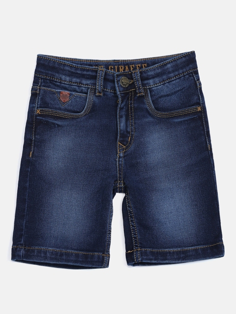 Blue Giraffe Boys Blue Washed Regular Fit Denim Shorts