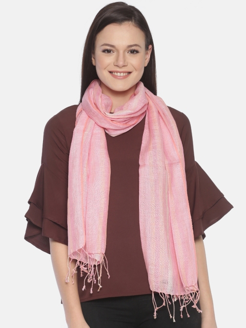 Linen Club Women Pink Striped Stole