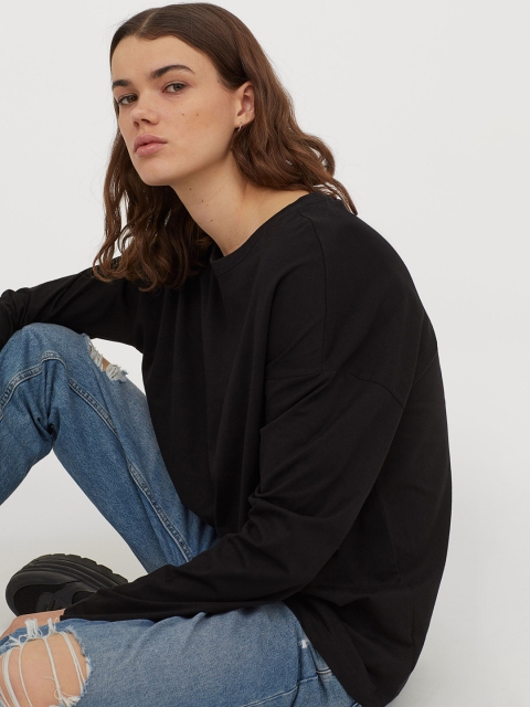 H&M Women Black Solid Jersey Top