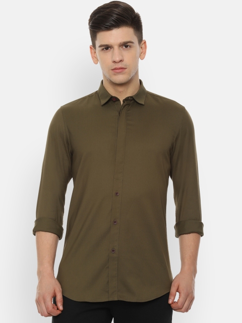 Allen Solly Men Olive Green Slim Fit Solid Casual Shirt