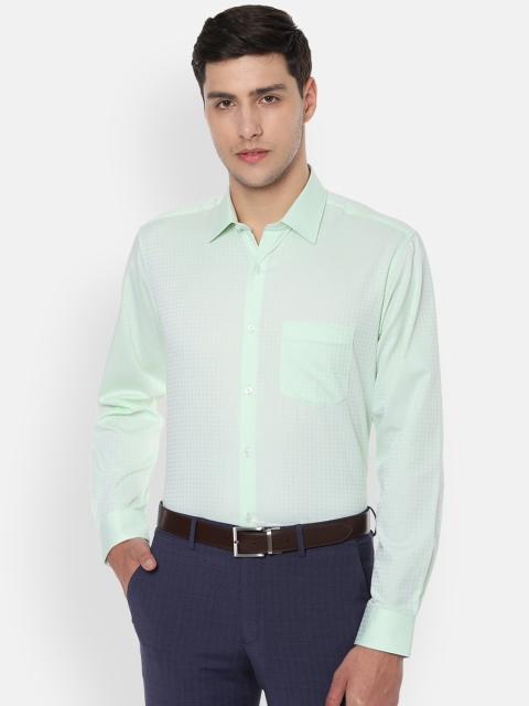 Van Heusen Men Green Regular Fit Self Design Formal Shirt
