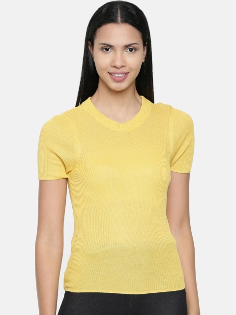 Chumbak Women Yellow Ribbed Pullover Sweater