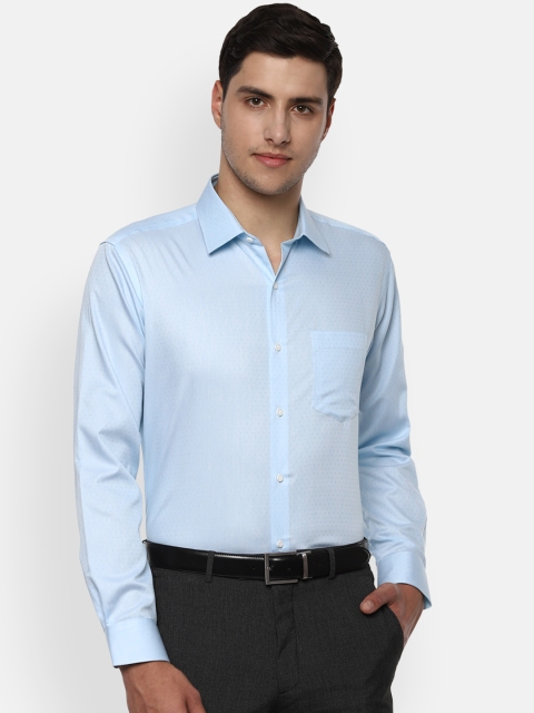 Van Heusen Men Blue Regular Fit Self Design Formal Shirt