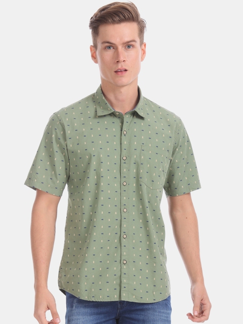 Ruggers Men Green Regular Fit Printed Casual Shirt