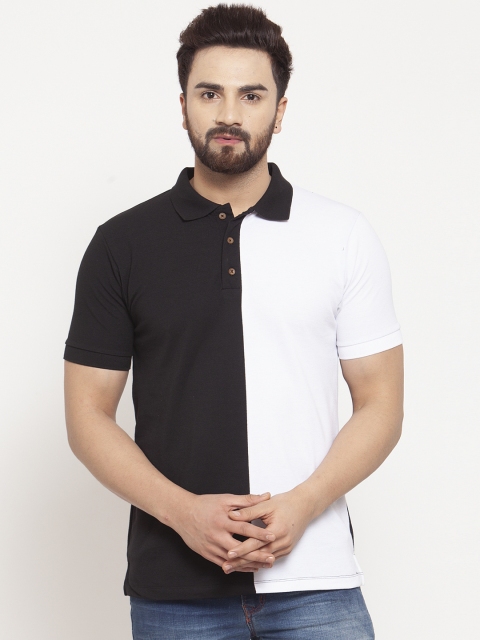 Kalt Men Black Colourblocked Polo Collar T-shirt