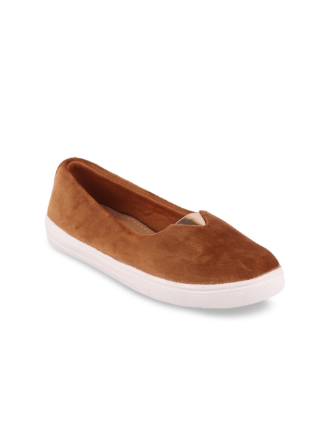FAUSTO Women Tan Brown Velvet Slip-On Sneakers