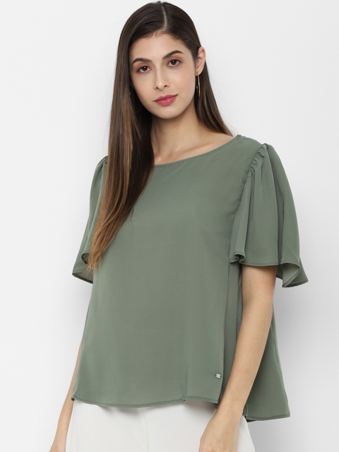 Allen Solly Woman Women Olive Green Solid A-Line Top