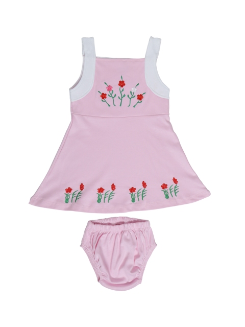 Chipbeys Girls Pink Embroidered Knitted Fit and Flare Dress