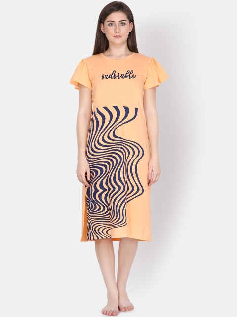 Klamotten Peach-Coloured & Navy Blue Printed Nightdress