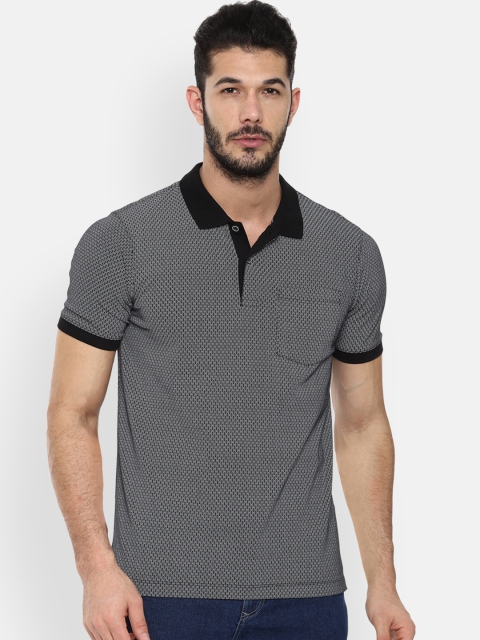 Van Heusen Men Black Printed Polo Collar T-shirt