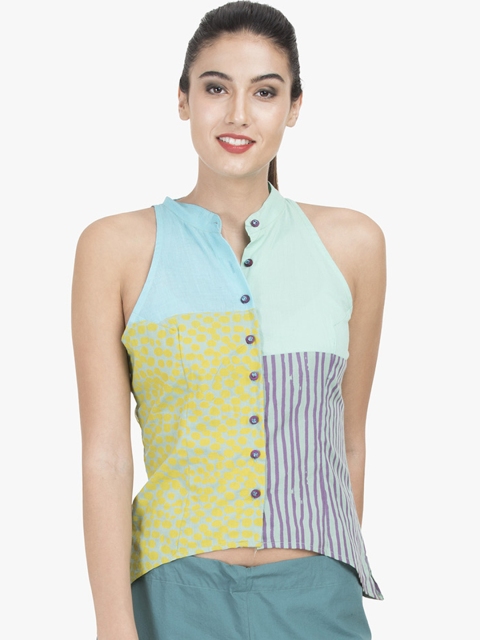 GRASS by Gitika Goyal Women Blue & Mustard Yellow Printed Shirt Style Top
GRASS by Gitika Goyal Women Blue & Mustard Yellow Printed Shirt Style Top