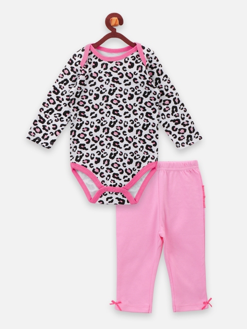 LilPicks Girls Pink & White Printed Clothing Set