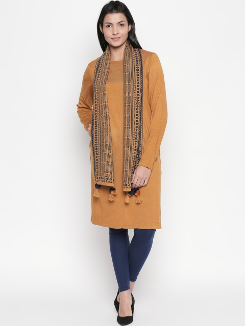 RANGMANCH BY PANTALOONS Women Beige Solid Straight Kurta With Scarf