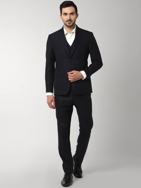 Peter England Men Navy Blue Self-Design Single-Breasted Slim Fit Formal Suit