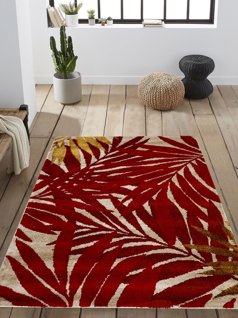 PRESTO Red & Beige Printed Heavy Shaggy Anti-Skid Carpet