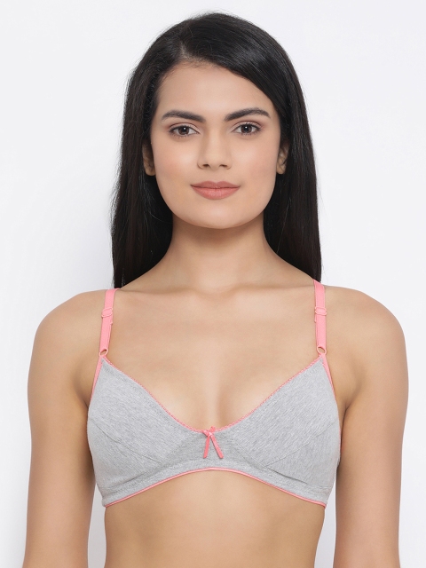 Clovia Grey & Pink Solid Non-Wired Non Padded Everyday Bra BR0776A0532B
