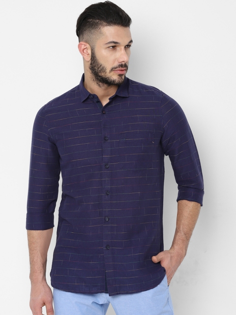 Allen Solly Men Navy Blue Slim Fit Striped Linen Casual Shirt