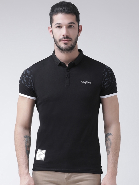 Rex Straut Jeans Men Black Printed Polo Collar T-shirt