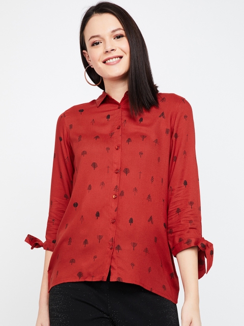 Fame Forever by Lifestyle Women Rust Printed Shirt Style Top