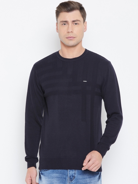 Duke Men Navy Blue Self Design Woolen Pullover Sweater
