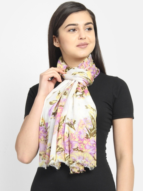 Anekaant Women White & Purple Printed Stole