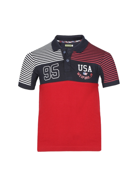 HELLCAT Boys Red Colourblocked Polo Collar T-shirt