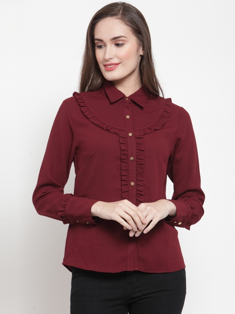 armure Women Maroon Solid Regular Fit Casual Shirt