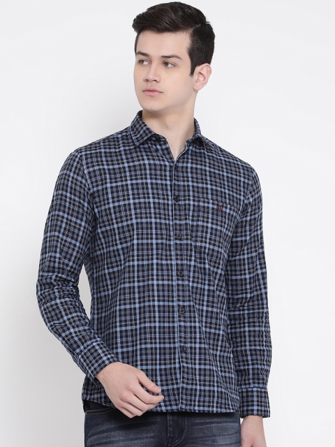 Crimsoune Club Men Blue Standard Slim Fit Checked Casual Shirt