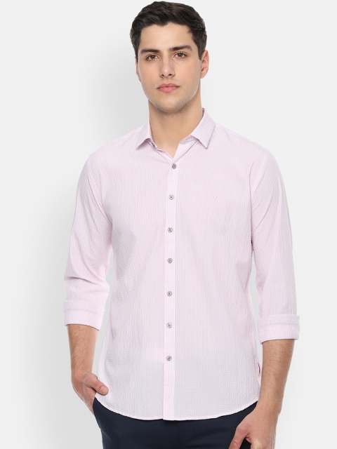 V Dot Men Pink Slim Fit Striped Casual Shirt
