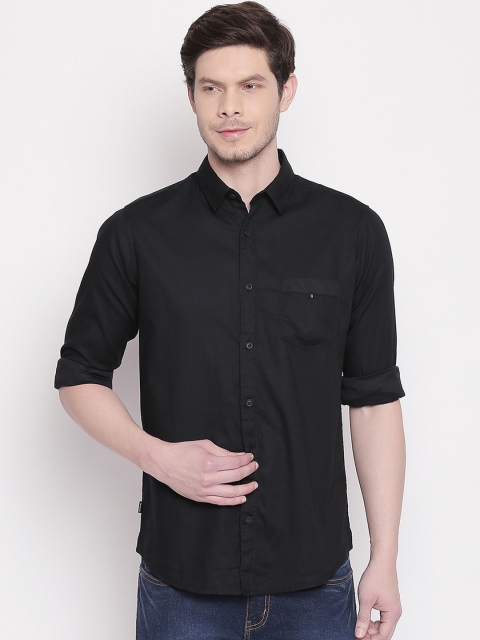 Mufti Men Black Slim Fit Solid Casual Shirt