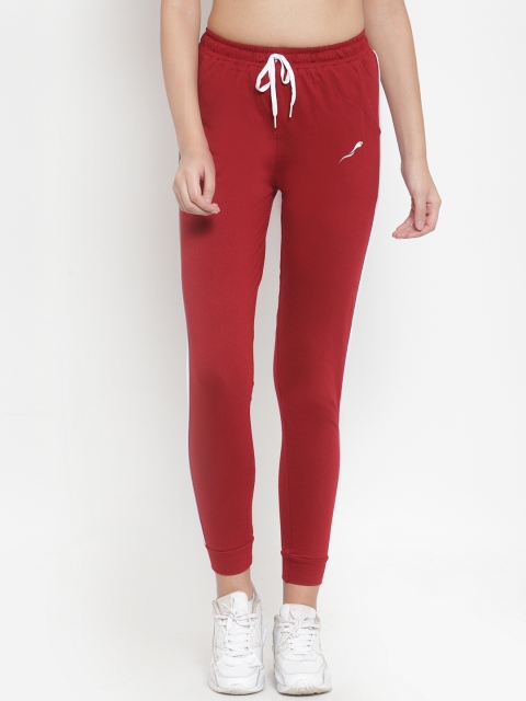 Boston Club Women Red Solid Slim-Fit Joggers, Maroon