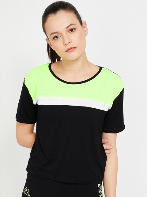 Kappa Women Black Colourblocked Round Neck T-shirt