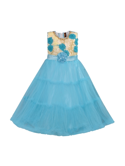 Wish Karo Girls Blue & Beige Embroidered Maxi Dress