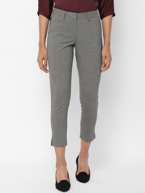Allen Solly Woman Grey Regular Fit Checked Formal Trousers