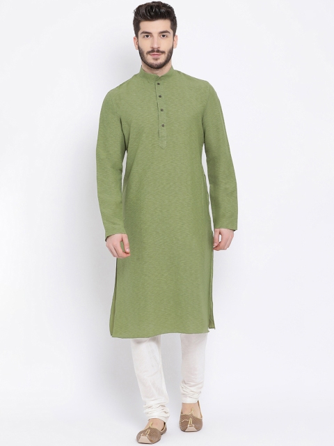 NAMASKAR Men Mint Green Solid Straight Kurta