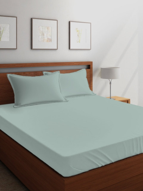 Boutique Living India Blue Solid 300 TC Cotton 1 King Bedsheet with 2 Pillow Covers