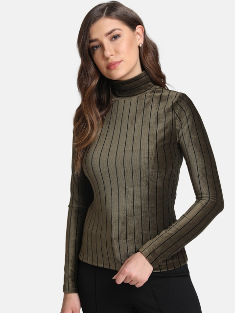 Kazo Women Olive Green Striped Top