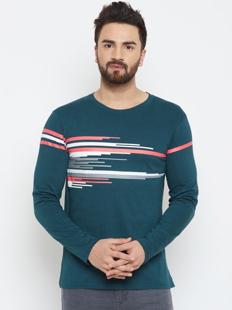 The Dry State Men Green Striped Round Neck T-shirt