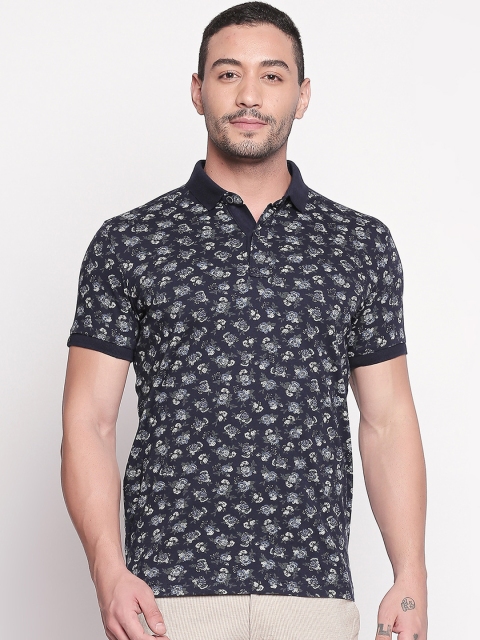 Mufti Men Navy Blue Printed Polo Collar T-shirt