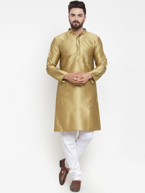 NEUDIS Men Golden Embroidered Straight Kurta, Gold