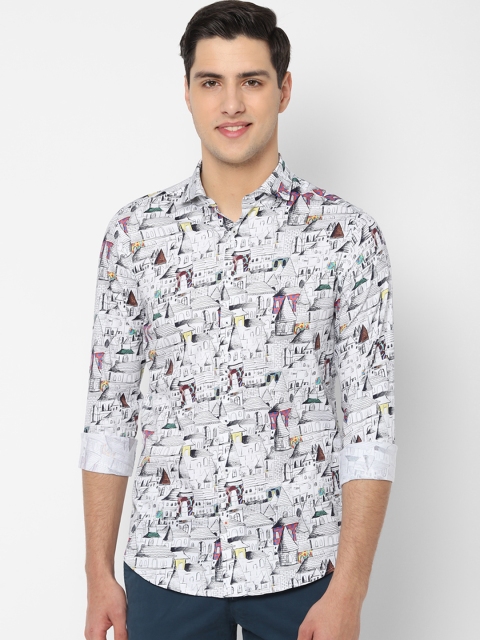 SIMON CARTER LONDON Men White & Black Slim Fit Printed Casual Shirt