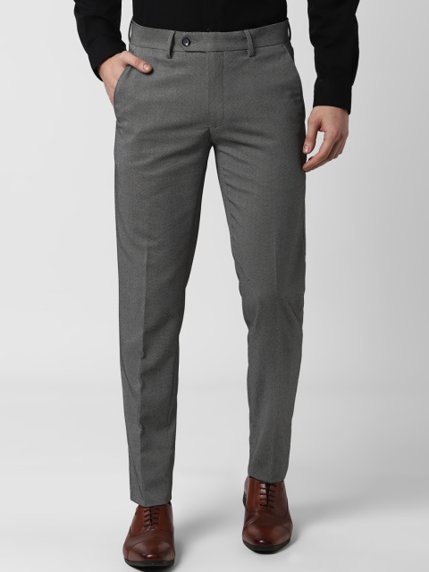Peter England Men Grey Slim Fit Self Design Formal Trousers