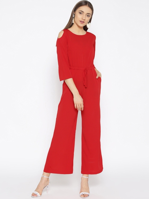 Cottinfab Women Red Solid Basic Jumpsuit