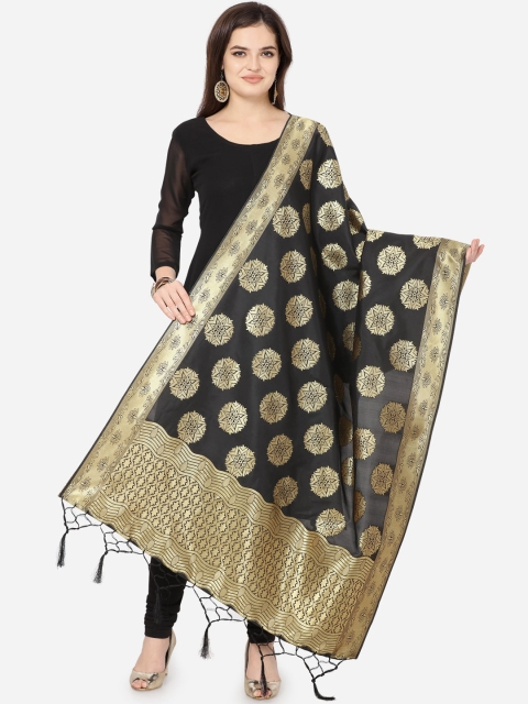 Satrani Black & Gold-Toned Woven Design Banarasi Dupatta