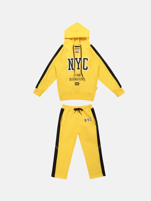 Lil Tomatoes Boys Yellow & Black Printed Tracksuit